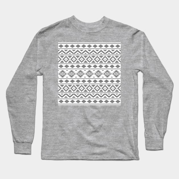 Aztec Essence Pattern Gray on White Long Sleeve T-Shirt by NataliePaskell